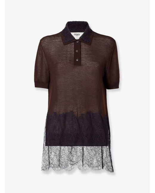 Fendi Brown Lingerie Cashmere And Silk Polo Shirt