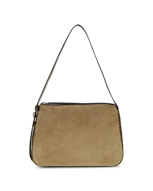 Tory Burch Metallic Romy Suede Shoulder Bag Stone