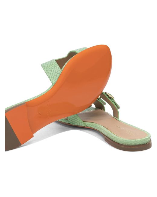 Santoni Green Goat Cow Leather Sandals