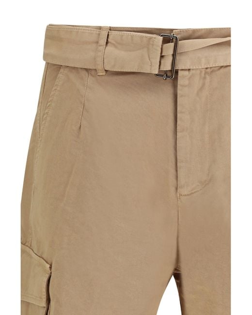 Laneus Natural Belted Button Cargo Shorts Camel for men