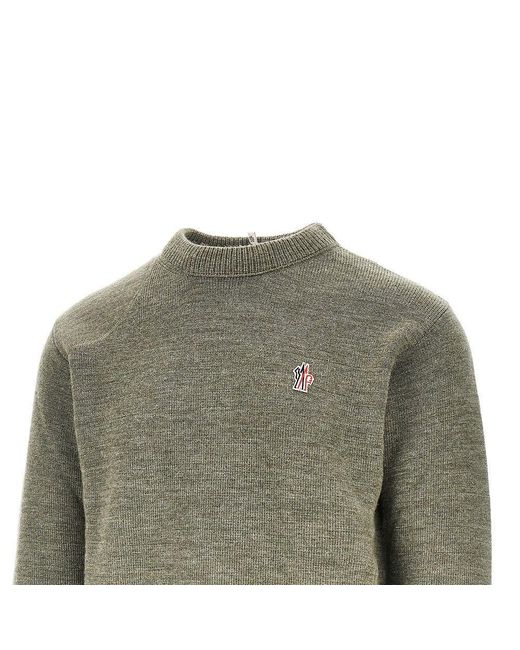 Moncler Green Logo Patch Wool Sweater for men