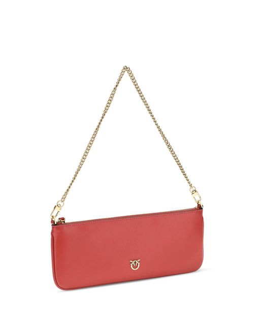 Pinko Red Horizontal Flat Leather Shoulder Bag Rosso Rio