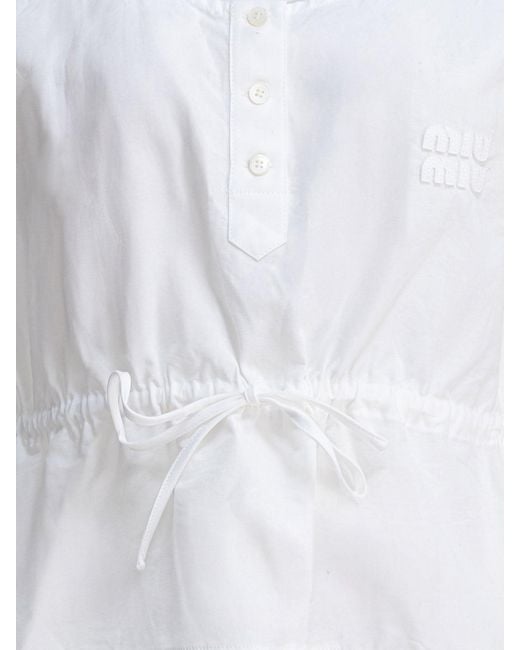 Miu Miu White Cotton And Linen Tank Top