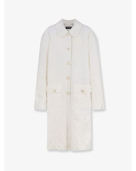 Women's White Dolce & Gabbana Brocade Coat With Dg Buttons