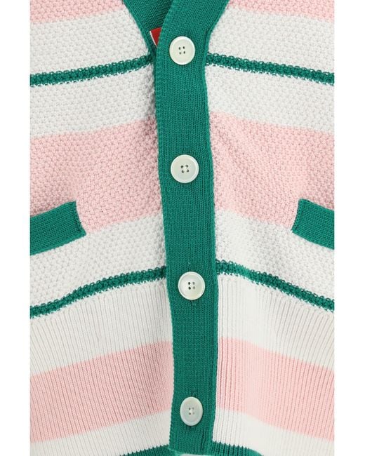 Thom Browne Green Classic Stripe Seed Stitch V Neck Cardigan for men