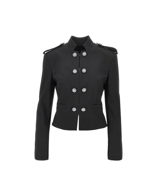 Pinko Black Jewelled Epaulettes Stretch Fabric Jacket