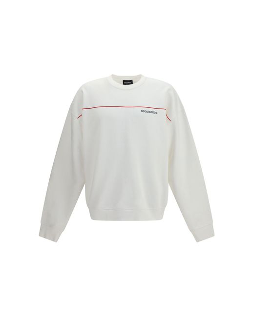 DSquared² White Cotton Crew Neck Sweatshirt With Logo Print for men