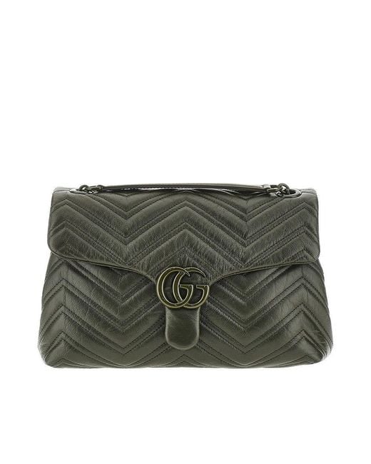 Gucci Green Matelassé Leather Medium 'Gg Marmont' Bag