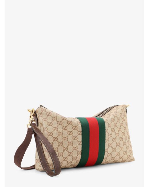 Gucci Natural Gg Canvas Crossbody Bag With Nastro Web On The Front for men