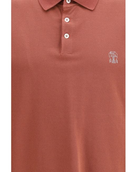 Brunello Cucinelli Orange Cotton Polo Shirt for men