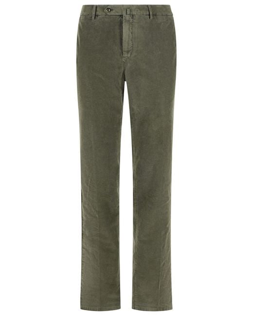PT01 Green Slim Fit Cotton Trousers for men