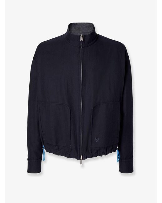 Fendi Blue Reversible Denim Jacket With Embroidered Ff Logo for men