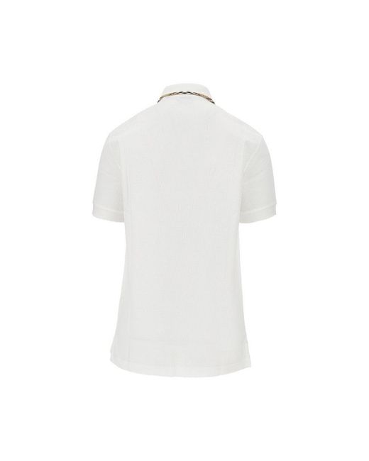 Burberry White Piquet Polo Shirt With Check Trimmings for men