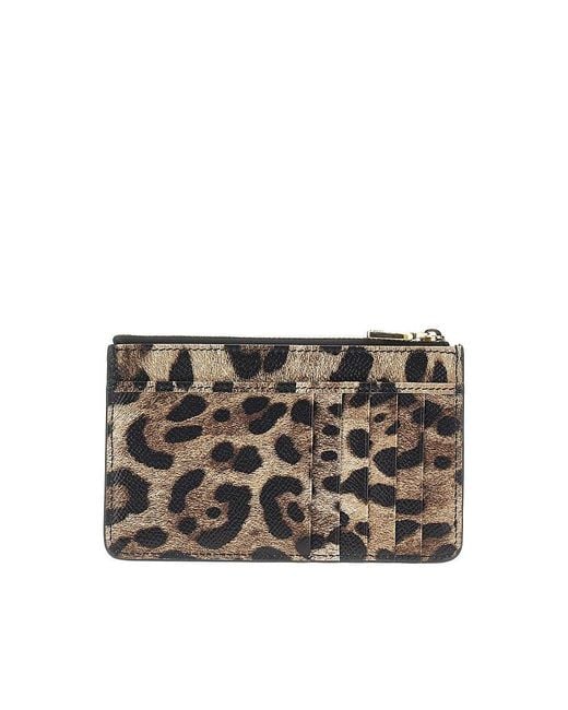 Dolce & Gabbana Metallic Dolce&Gabbana Leopard-Print Leather Cardholder Pouch