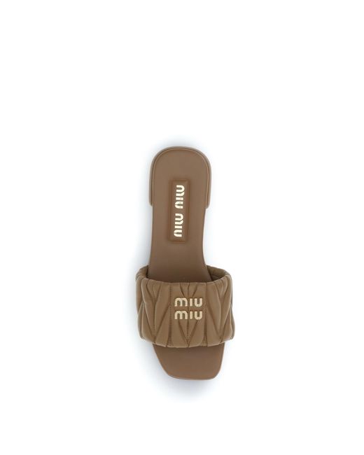Miu Miu Brown Matelassé Nappa Leather Sandals Caramel