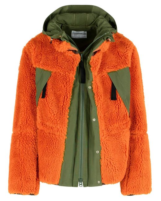 Sacai Orange 'Sherling' Wool Blend Jacket for men