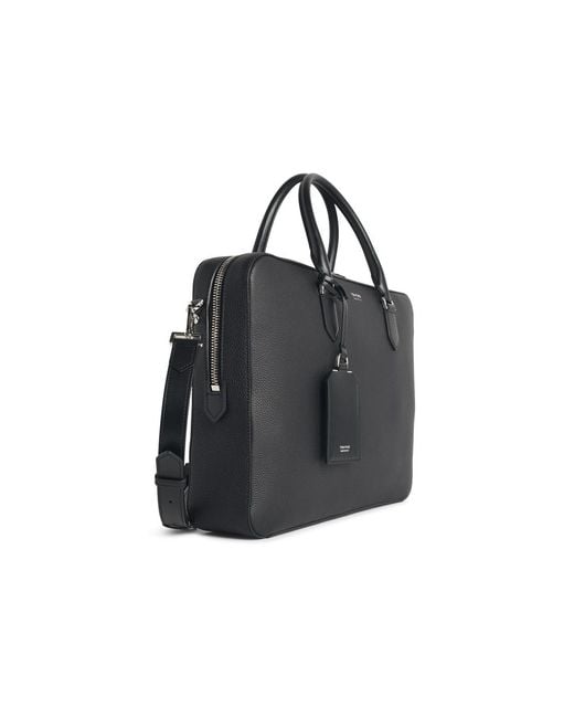 Tom Ford Black Full-Grain Leather Briefcase Bag for men