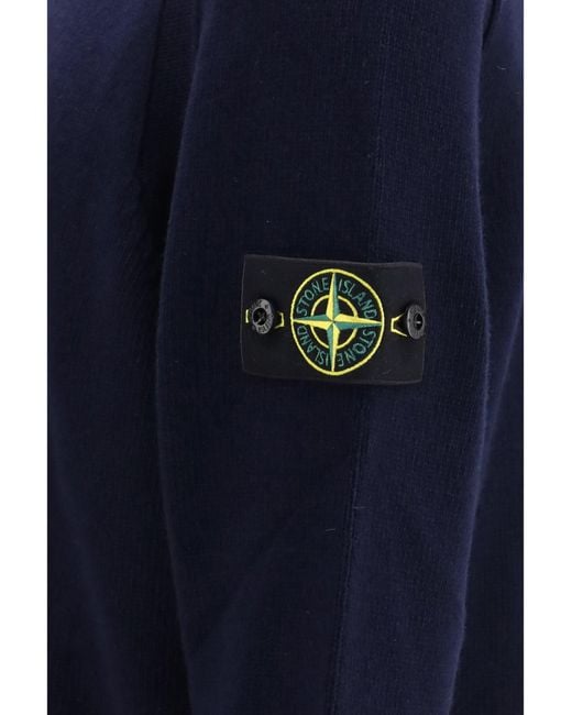 Stone Island Blue Sweater Crewneck With Logo Patch On The Sleeve for men