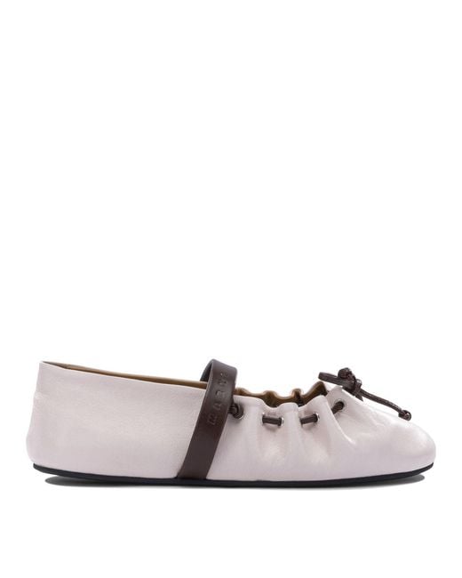 Marni White Mary Jane Leather Ballet Flats