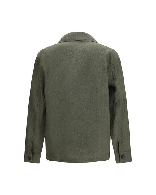 Cruna Green Shirt Serafino Linen for men
