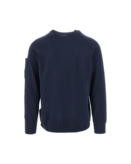 C P Company Blue Cotton Crepe Crewneck Sweater for men