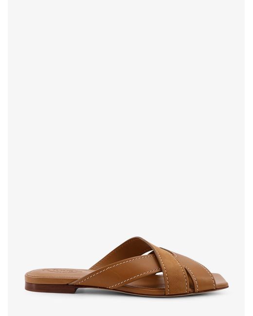 Tod's Brown Leather Sandals With Suede Detail