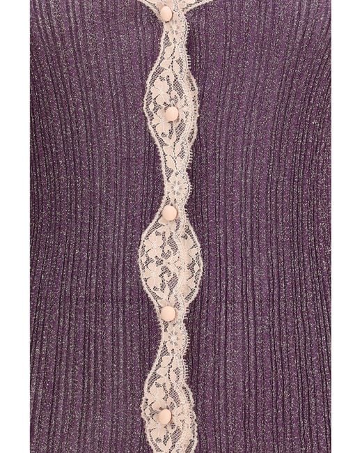 Valentino Purple Lurex Knit Cardigan With Lace