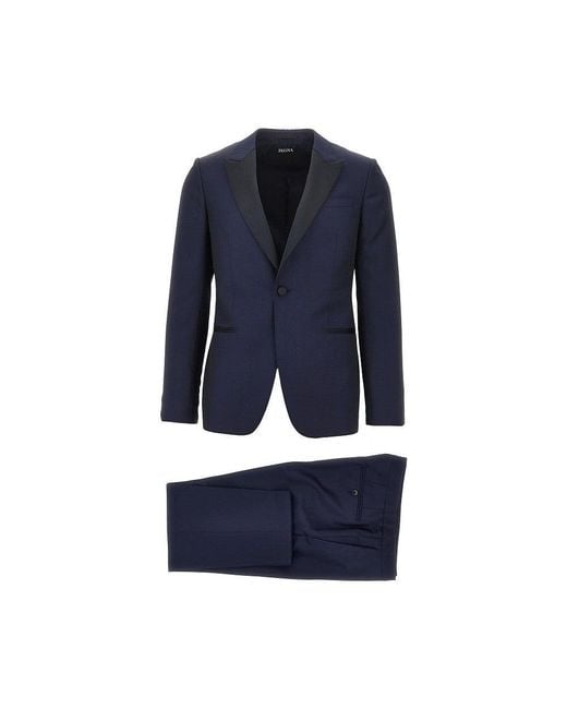 Zegna Blue Wool And Mohair Evening Tailored Suit for men
