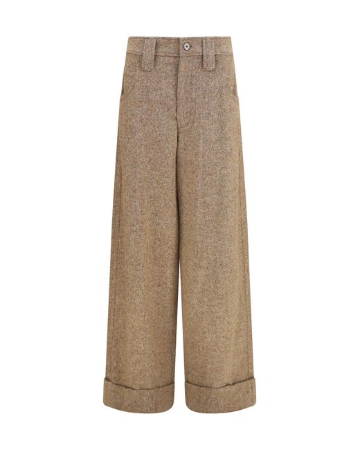 Brunello Cucinelli Natural Tailored Wool-Blend Pants Olio