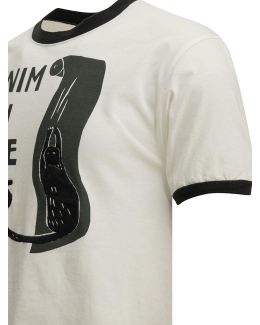 Kapital White Ring Denim Love Cats T-Shirt for men
