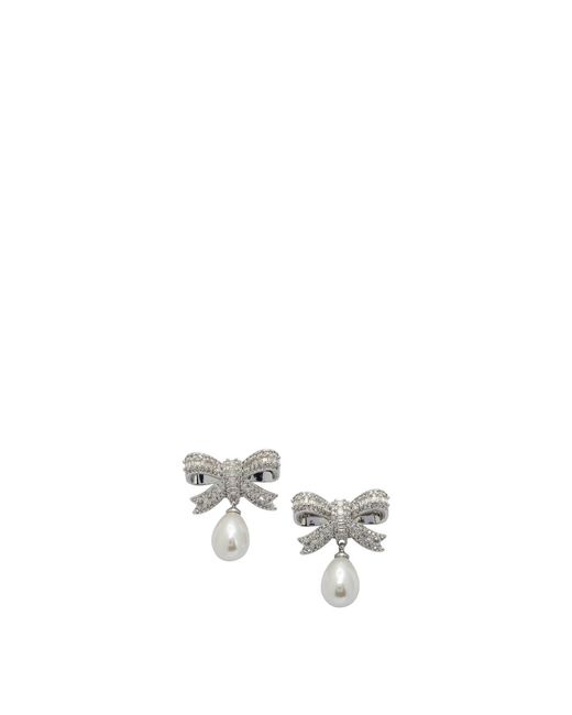 Self-Portrait White Drop Earrings With Pearls And Crystals