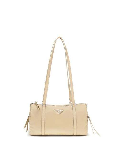 Prada Natural Large Re-Nylon And Saffiano Shoulder Bag
