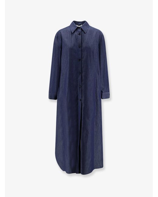 Hevò Blue Cotton Chemisier Dress