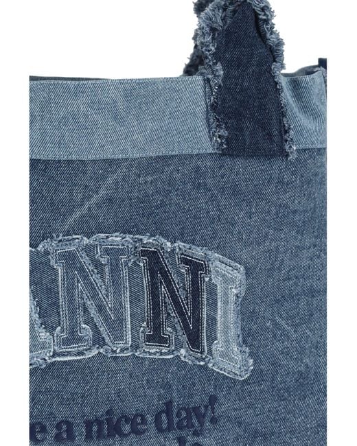 Ganni Blue Medium Trapeze Denim Shopper