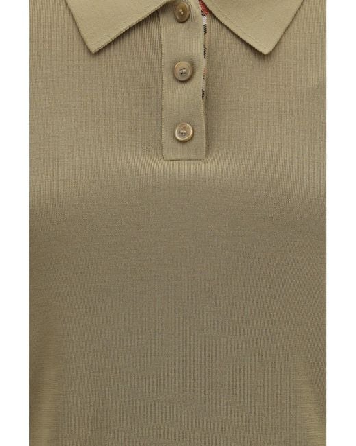 Burberry Green Knit Polo With Check Trim