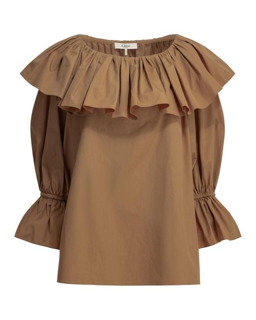 Chloé Brown Ruffled Sleeved Top
