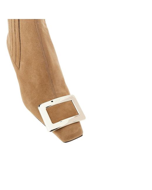 Roger Vivier Natural Suede Leather 'Belle Vivier' Chelsea Boots