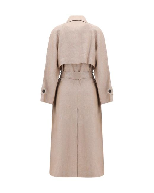 Brunello Cucinelli Natural Linen Trench Coat With Lurex