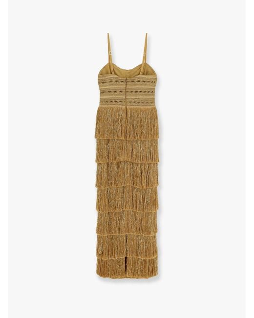 PATBO Metallic Long Dress With Embroidered Courset And Fringes