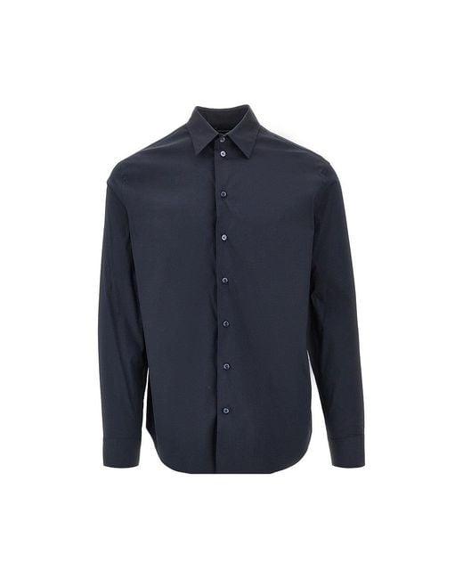 Emporio Armani Blue Stretch Poplin Shirt for men