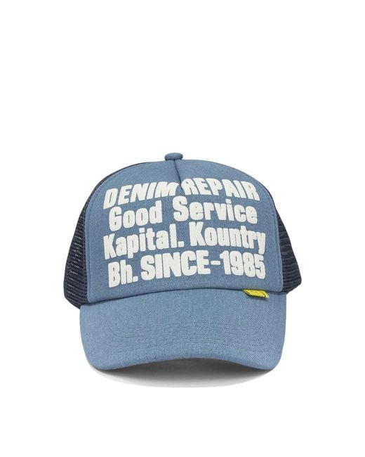 Kapital Blue Denim Repair Service Trucker Hat for men