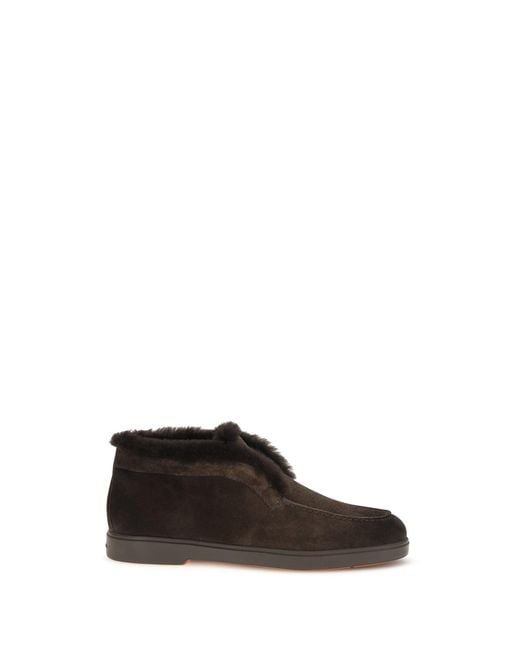 Santoni White Suede Shearling Ankle Boots