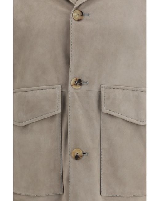 Brunello Cucinelli Gray Suede Jacket for men