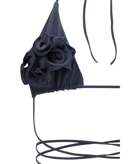 Magda Butrym Blue Floral Strappy Triangle Bikini Top