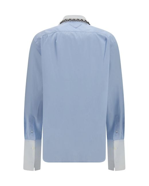 Prada Blue Jewel-Embellished Collar Shirt