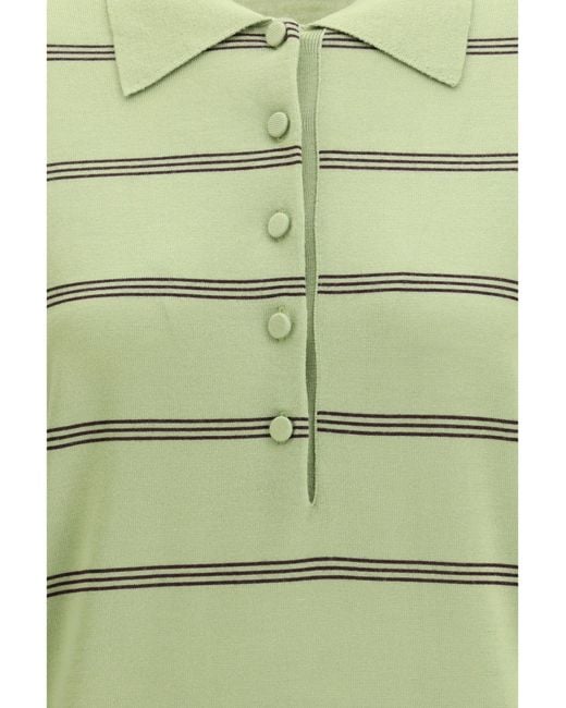 Dries Van Noten Green Merino Wool Striped Polo Sweater