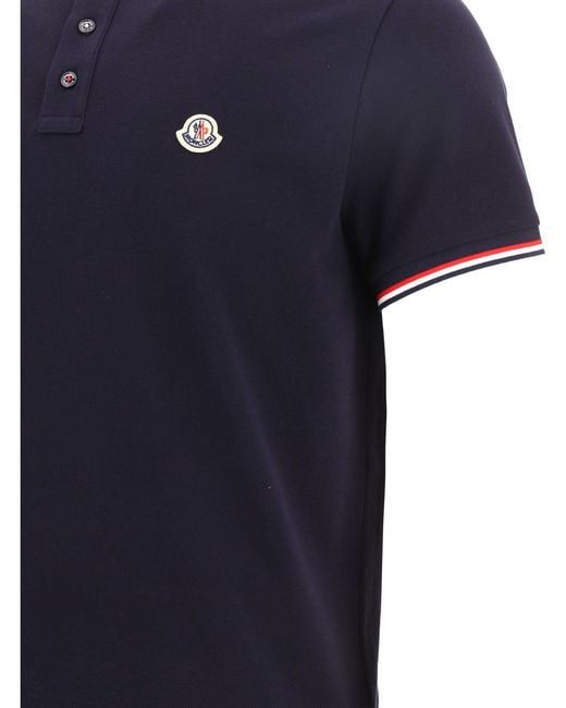 Moncler Blue Cotton Pique Polo Shirt for men