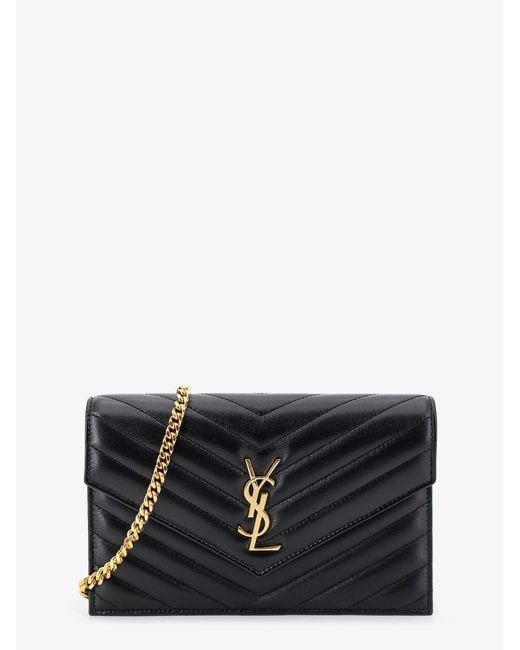 Saint Laurent Black Leather Crossbody Bag With Metal Cassandre Logo