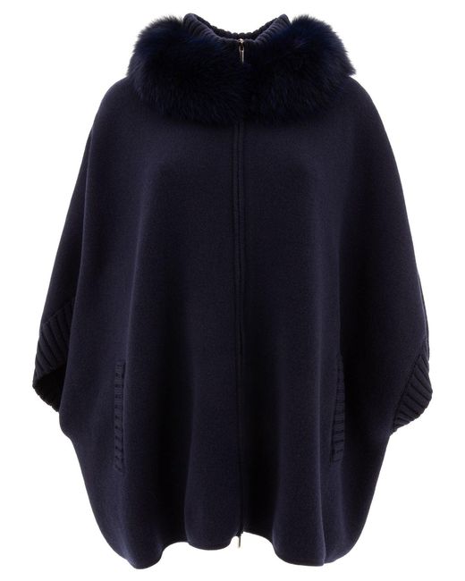 Giovi Blue Wool And Cashmere Poncho Coats