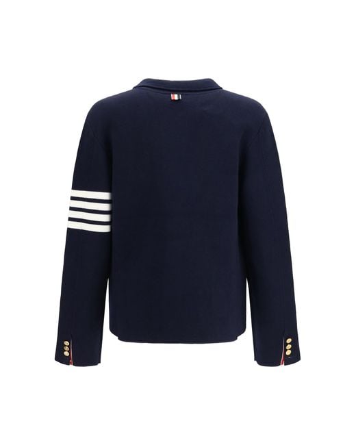 Thom Browne Blue Single-Breasted Wool Jacket With Four-Bar Sleeve Detail for men